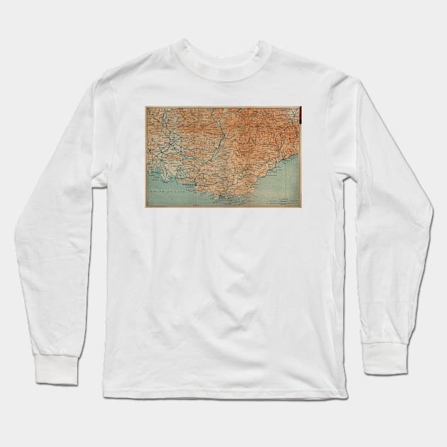 Vintage Map of Southern France (1914) Long Sleeve T-Shirt by Bravuramedia